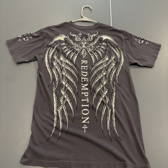 ‼️🔥CRAZY Y2K ARCHAIC AFFLICTION Grey Affliction T-shirt with bold design! 🔥‼️ - Picture 1 of 6